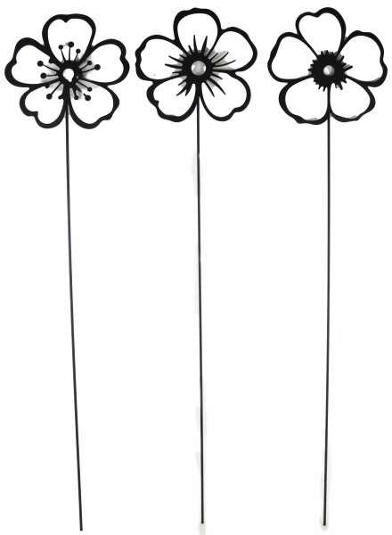 Modernes Gartenstecker 3er Set Blumen